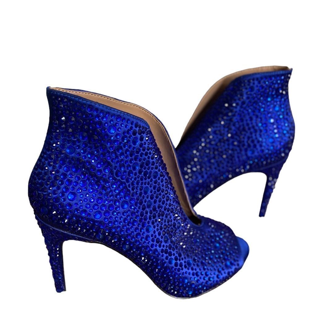 INC International Concepts Blue Rhinestone Peep Toe Booties Heels Size 6.5 - Picture 4 of 6